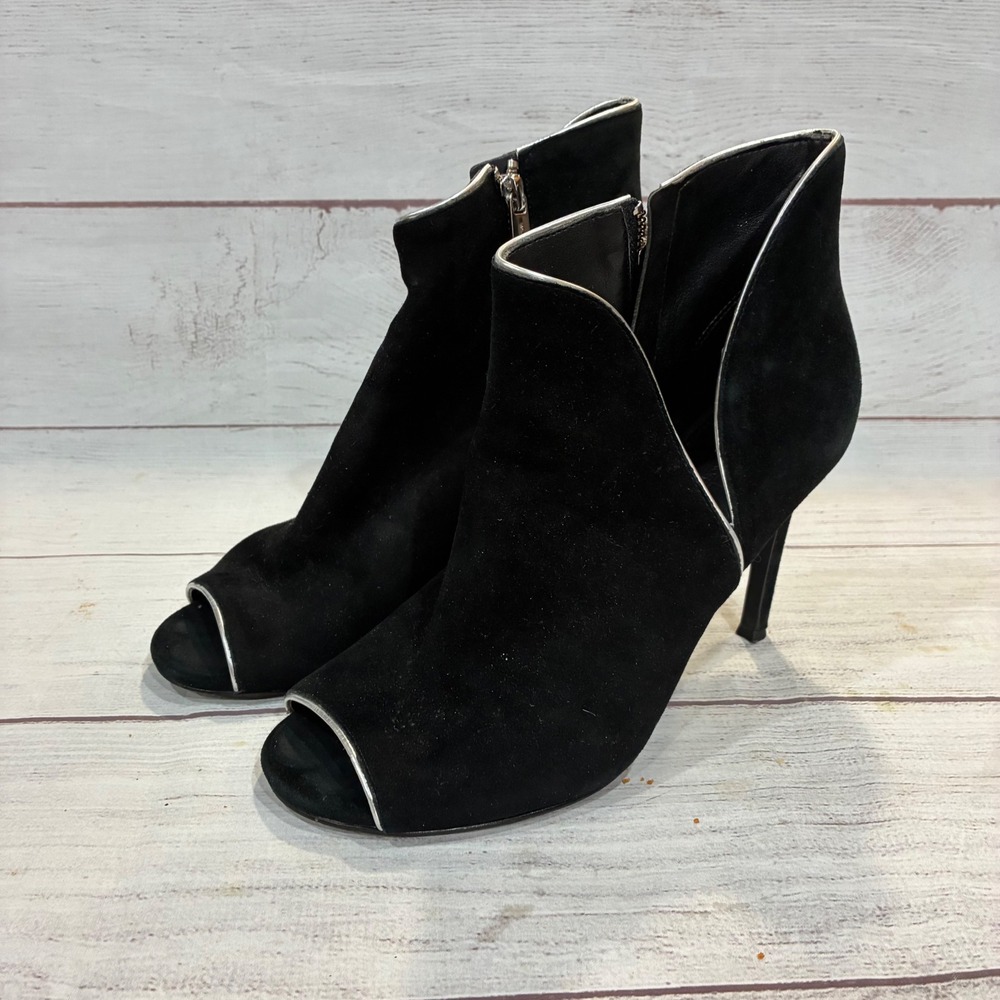 Michael‎ Kors Harper Peep Toe Booties Womens 8M Black Suede Stiletto Heel Zip